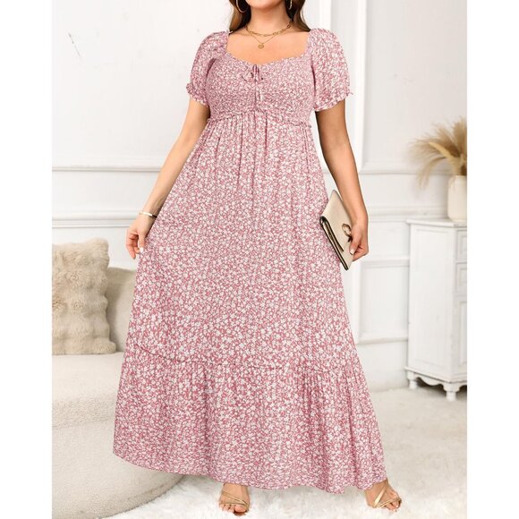 Plus Size Boho Sun Dress Maxi Off Shoulder Puff Sleeve A Line Casual - Picture 5 of 5